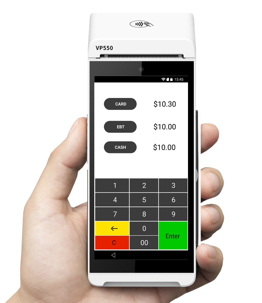 VP550 POS device hand image