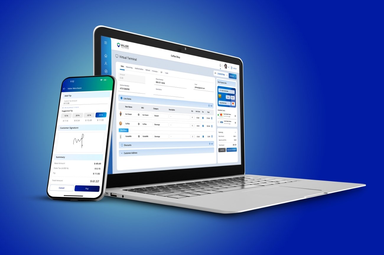 Valor Virtual Terminal Menu Banner