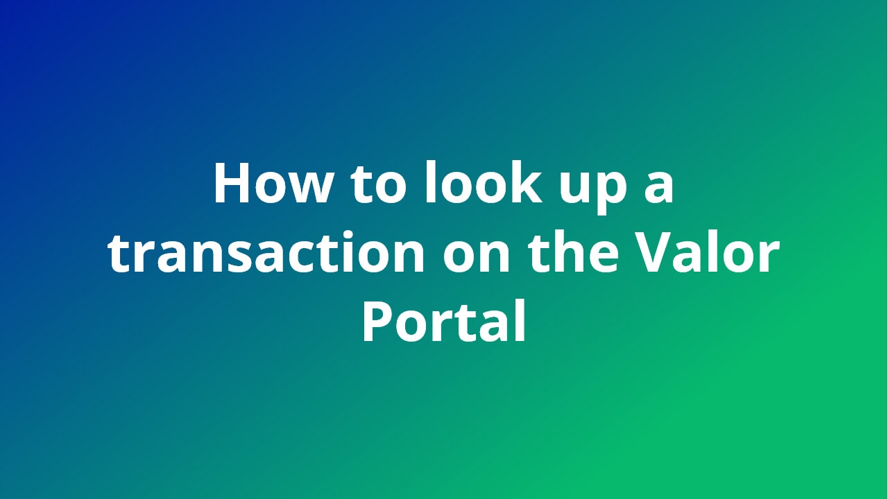 How to look up a transaction on the Valor Portal video feature image