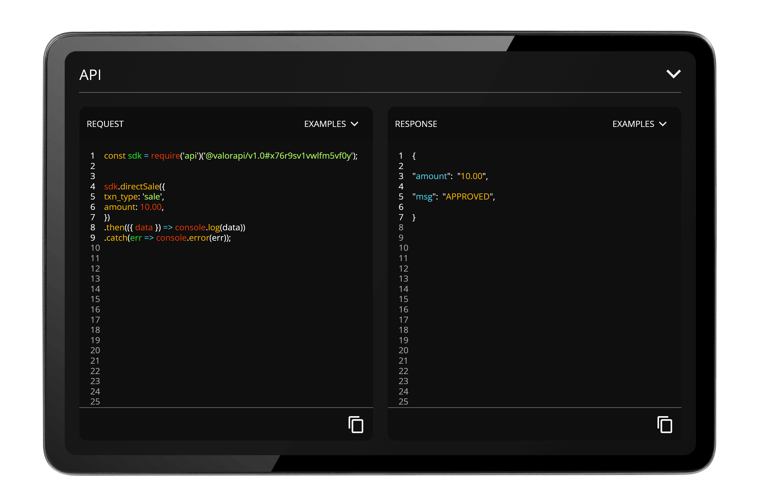 Tab with code