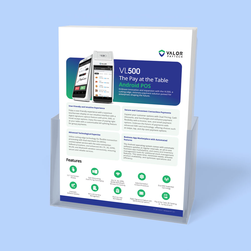 Valor PayTech VL500 Merchant Sales Flyer PDF Download