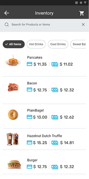 VL550 Menu Inventory smart merchant-friendly payment service