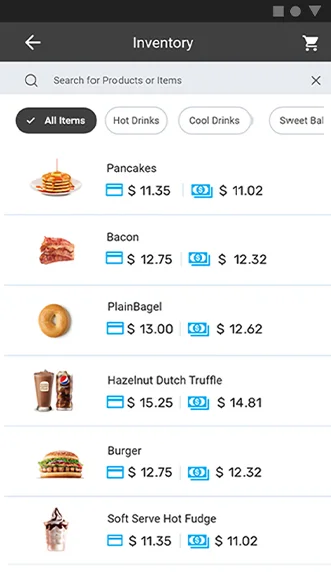 Valor VP550C menu and inventory management feature POS
